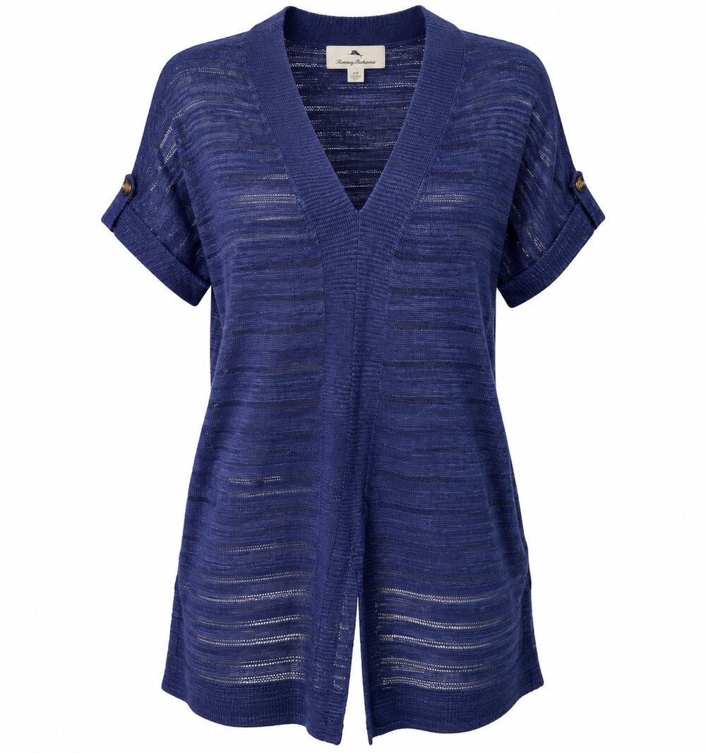 Tommy Bahama Womens S Navy Blue V Neck Knit Beach Sweater Tunic Cover Up NWT